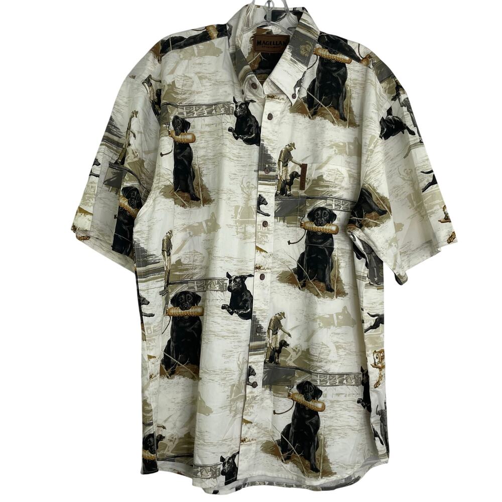 Magellan Sportwear Dog Training Print Short Sleeve Button Down Men's Size Large